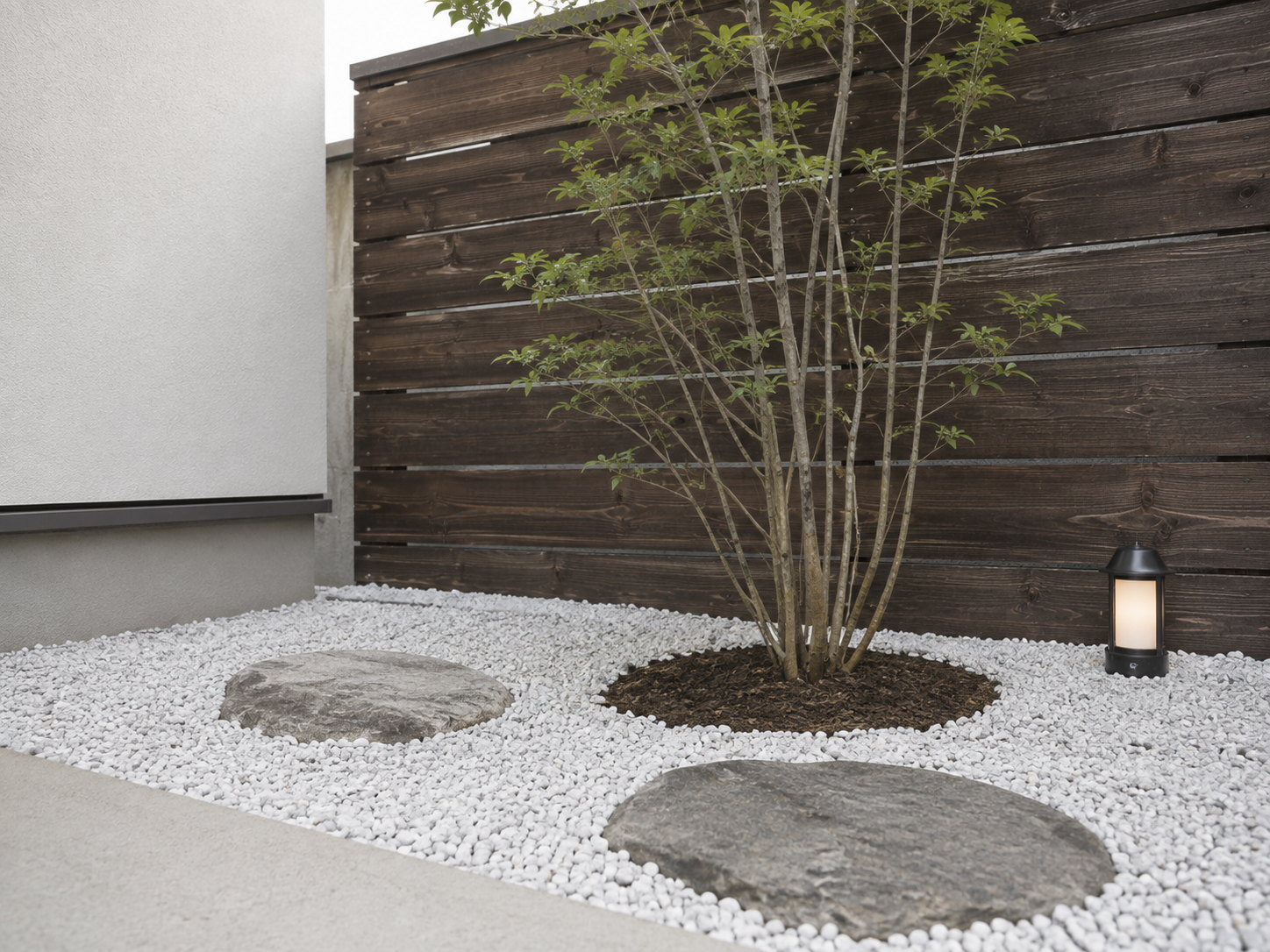古材の塀と景石で新しくつくった庭のイメージ画像